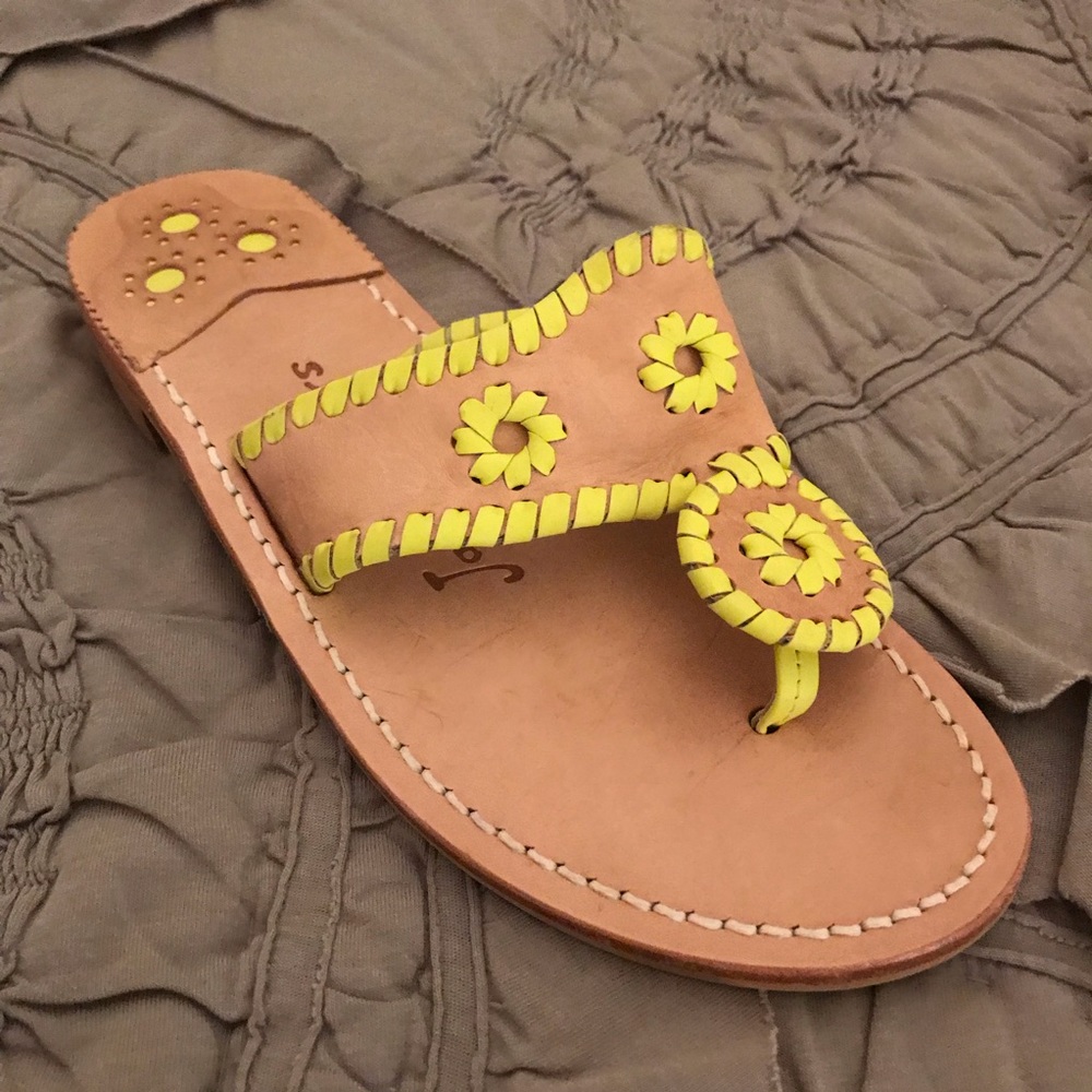 Jack Rogers Neon Whipstitch Sandal, Yellow and Tan